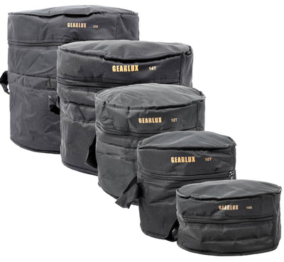 Gearlux 5-Piece Drum Bag Set for 10" Tom, 12" Tom, 14" Tom, 14" Snare, and 20" Bass
