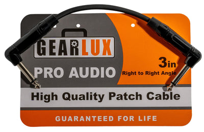 Gearlux 3-Inch Guitar Patch Cable, 1/4 Inch, Angled, Black - 1 Pack