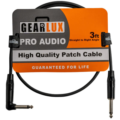 Gearlux 36-Inch Guitar Patch Cable, 1/4 Inch, Straight-Angled, Black - 1 Pack