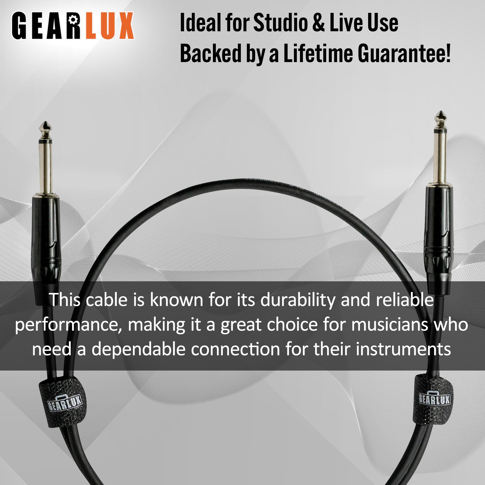Gearlux 36-Inch Guitar Patch Cable, 1/4 Inch, Straight-Straight, Black - 1 Pack