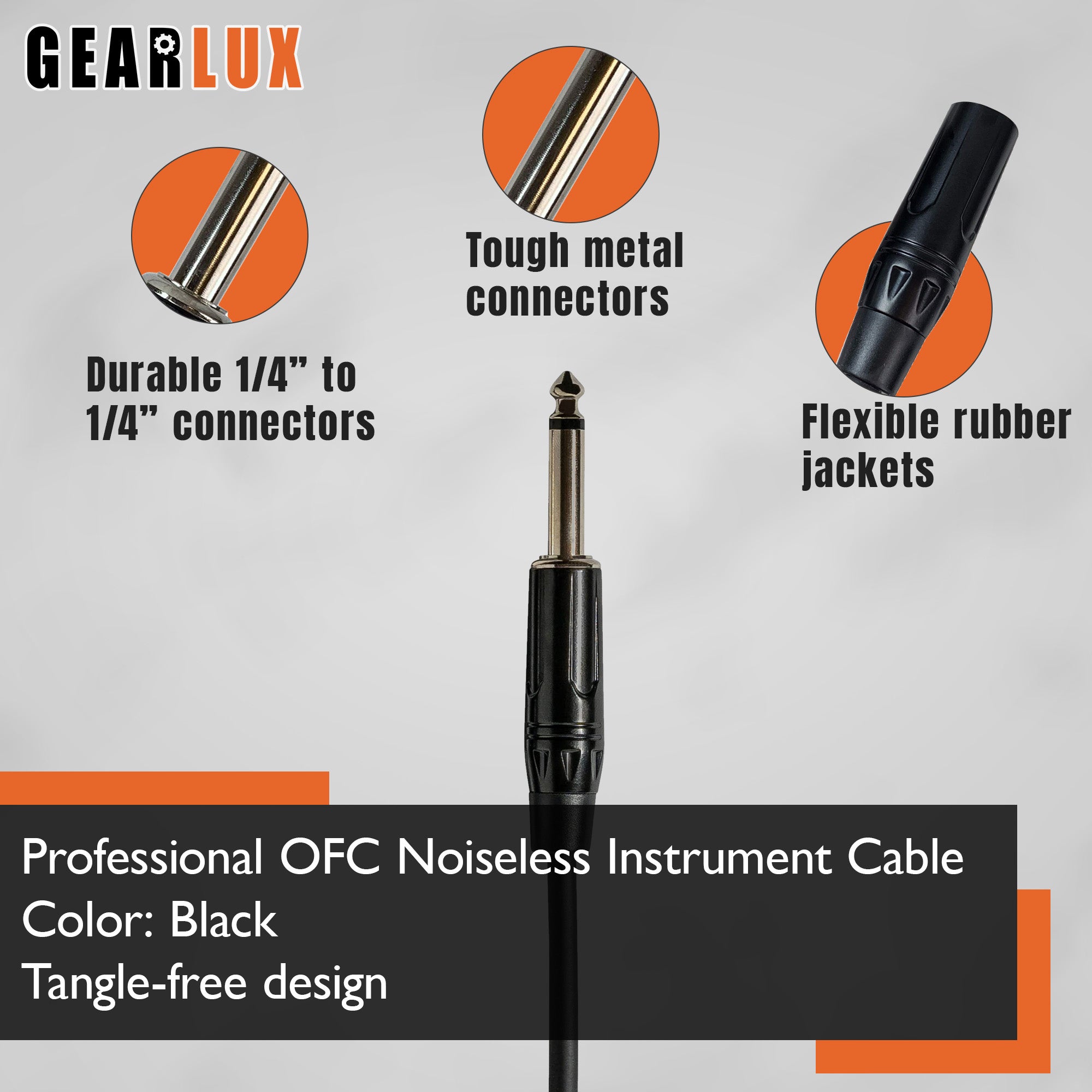 Gearlux 36-Inch Guitar Patch Cable, 1/4 Inch, Straight-Straight, Black - 1 Pack