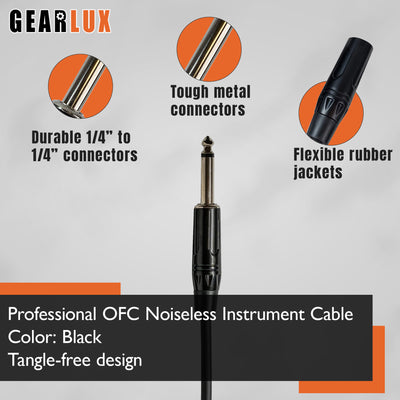 Gearlux 36-Inch Guitar Patch Cable, 1/4 Inch, Straight-Straight, Black - 1 Pack