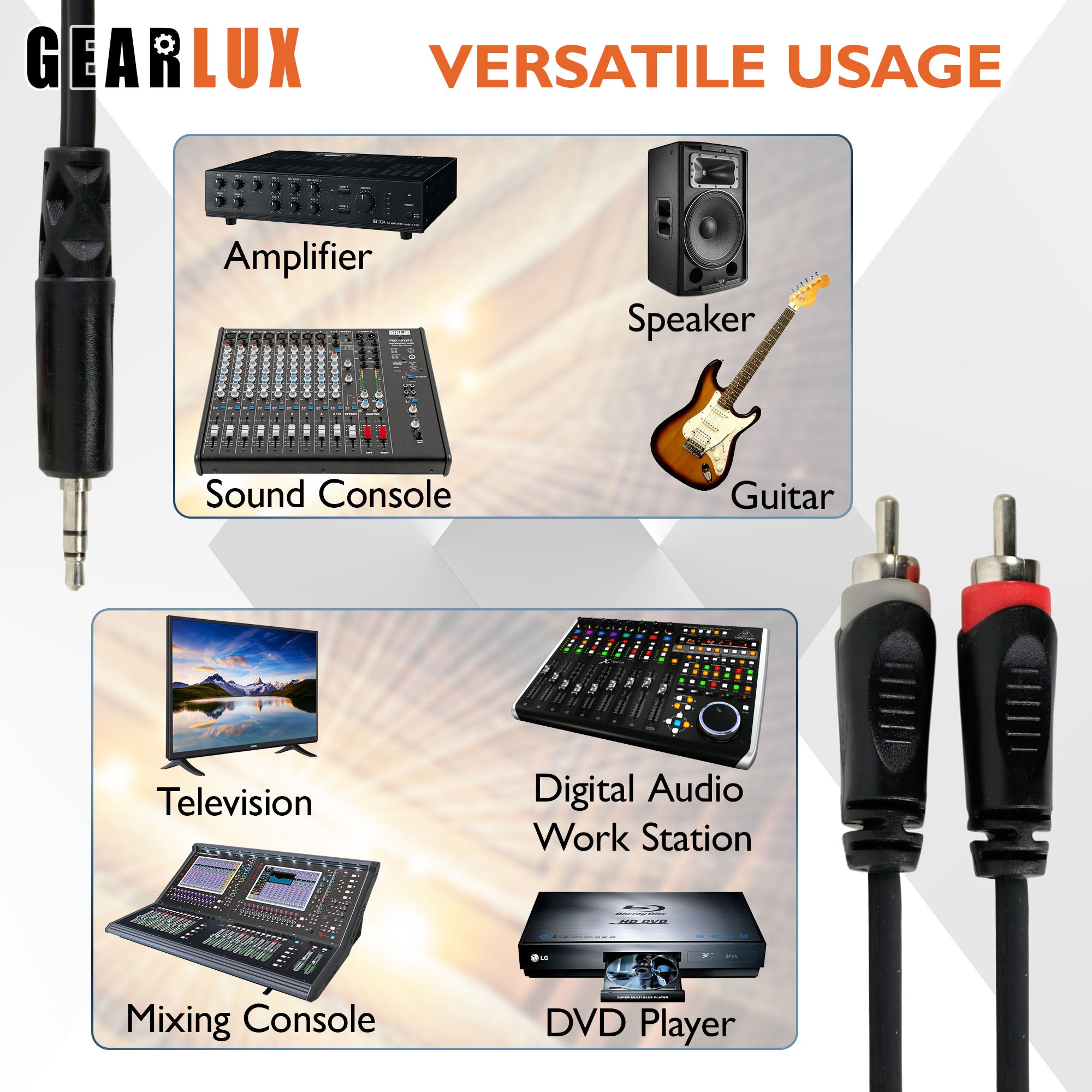 Gearlux TRS to Dual RCA Stereo Breakout Cable - 10 Feet