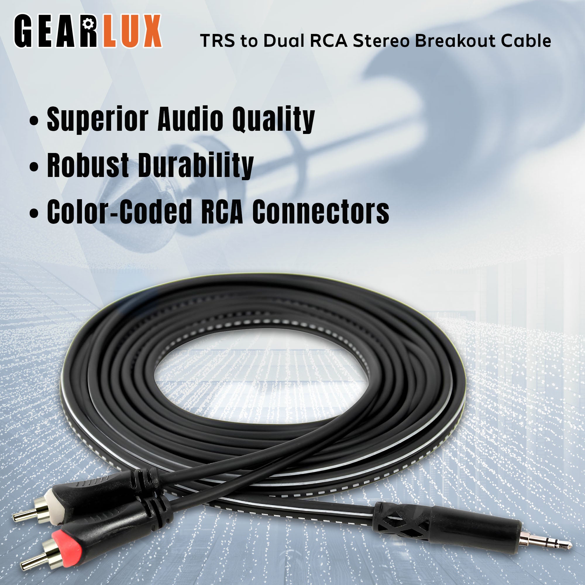 Gearlux 10-Foot TRS-to-Dual-RCA Stereo Breakout Cable - 2 Pack