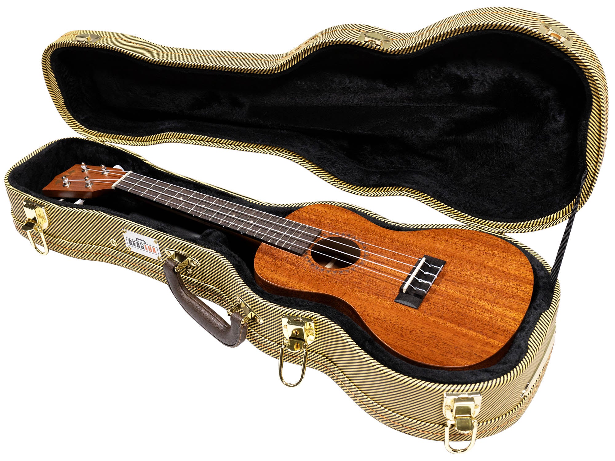 Gearlux UC107-C Concert Ukulele Wooden Tweed Case