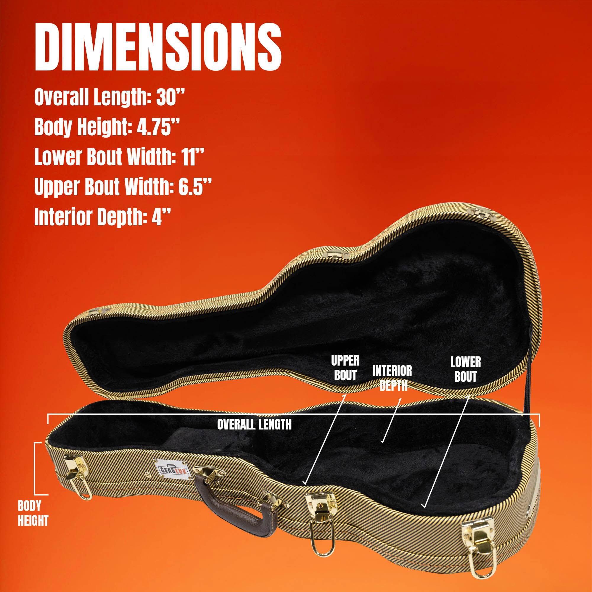 Gearlux UC107-T Tenor Ukulele Wooden Tweed Case