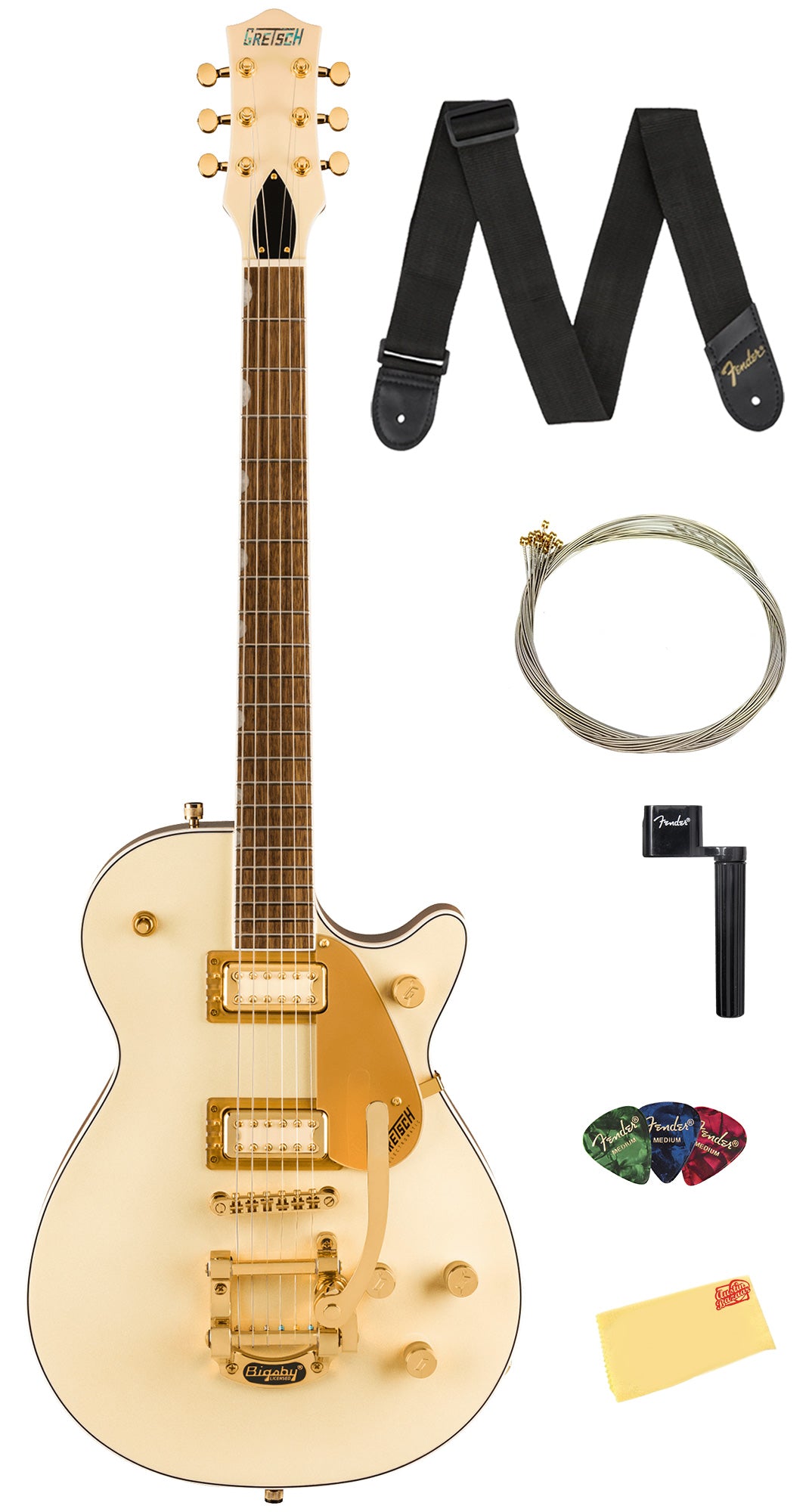 Gretsch Electromatic Pristine LTD Jet Single-Cut Electric Guitar with Bigsby - White Gold w/ Strap