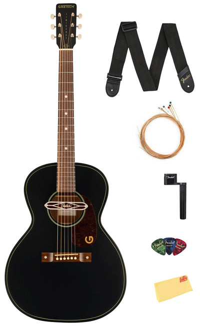 Gretsch Jim Dandy Deltoluxe Concert Acoustic-Electric Guitar - Black Top w/ Strap