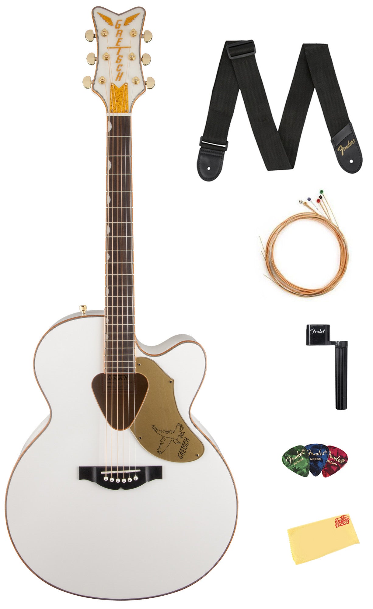 Gretsch G5022CWFE Rancher Falcon Jumbo Acoustic-Electric Guitar - White w/ Strap