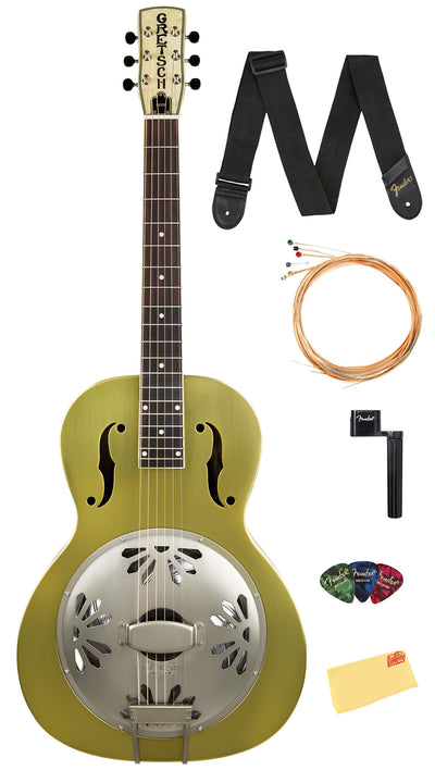 Gretsch G9202 Honey Dipper Special Round-Neck Brass Body Resonator Guitar - Bell Bronze w/ Strap