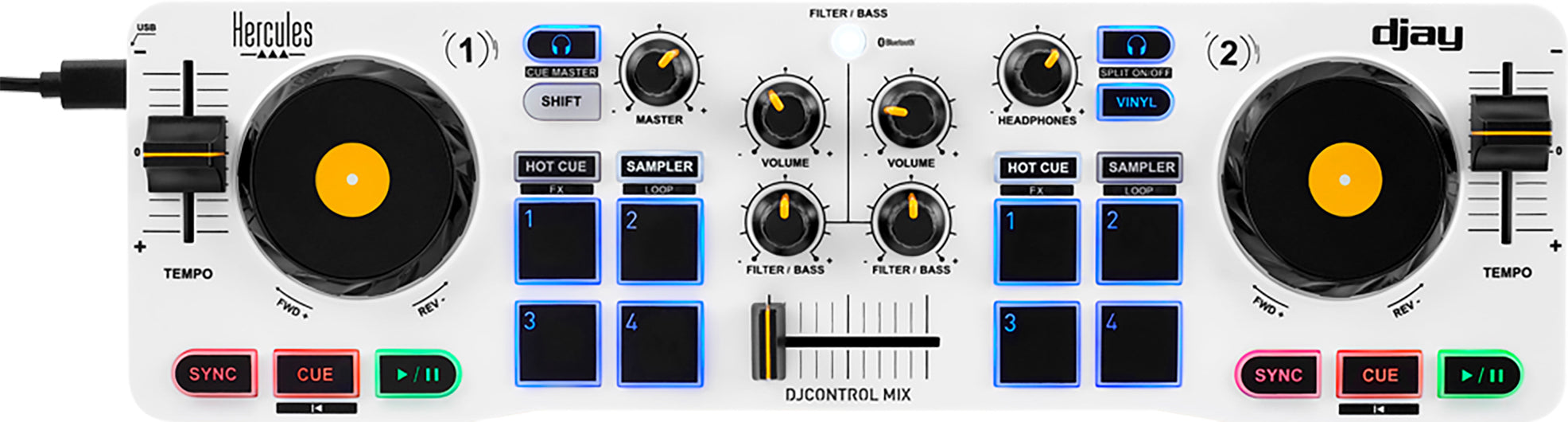 Hercules DJControl Mix Bluetooth Wireless DJ Controller for Smartphones - White