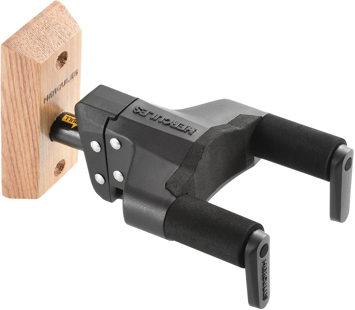 Hercules GSP38WB PLUS Auto Grip Guitar Hanger, Wood Base, Short Arm - 2 Pack w/ Strap