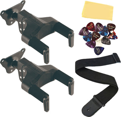 Hercules GSP39WB PLUS Auto Grip Guitar Hanger, Steel Wall Mount, Short Arm - 2 Pack w/ Strap