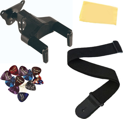 Hercules GSP39WB PLUS Auto Grip Guitar Hanger, Steel Wall Mount, Short Arm - 1 Pack w/ Strap