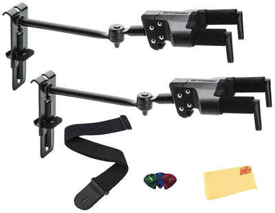 Hercules GSP50HBPLUS Auto-Swivel Adjustable Yoke Guitar Hanger - 2 Pack w/ Guitar Strap
