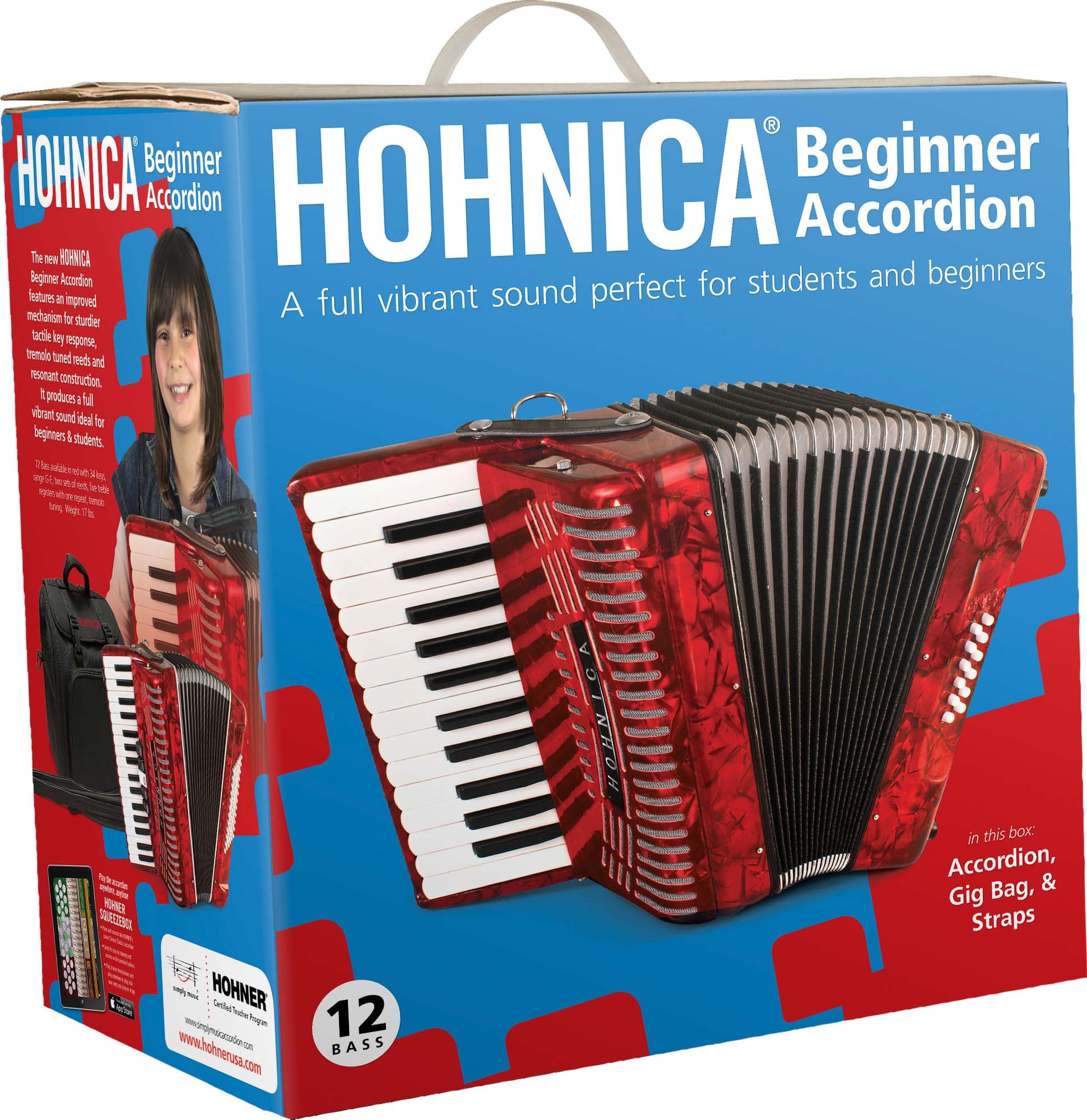 Hohner Hohnica 1303 12 Bass Piano Accordion - Pearl Red w/ Gig Bag