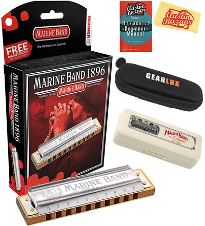 Hohner Marine Band 1896 Harmonica - Key of A w/ Instructional Manual