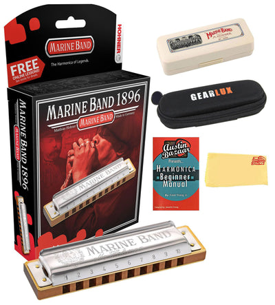 Hohner Marine Band 1896 Harmonica - Key of E w/ Instructional Manual