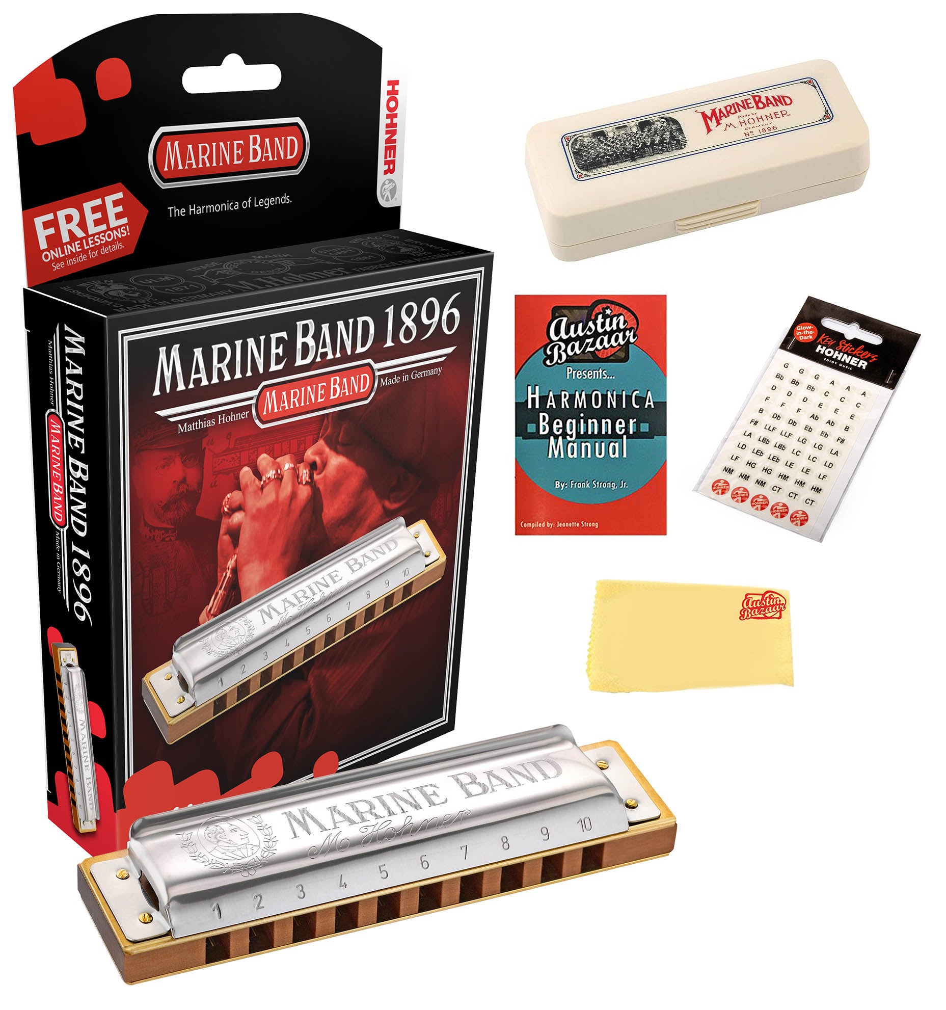 Hohner Marine Band 1896 Harmonica - Key of F Sharp w/ Key Stickers