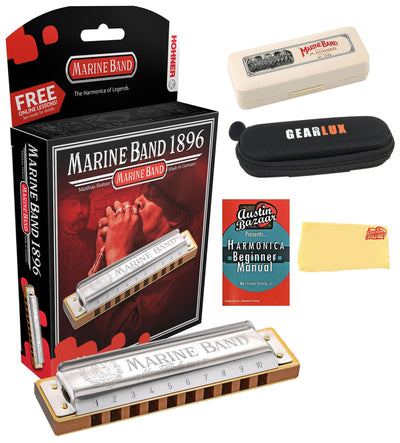 Hohner Marine Band 1896 Harmonica - Key of G Sharp w/ Instructional Manual