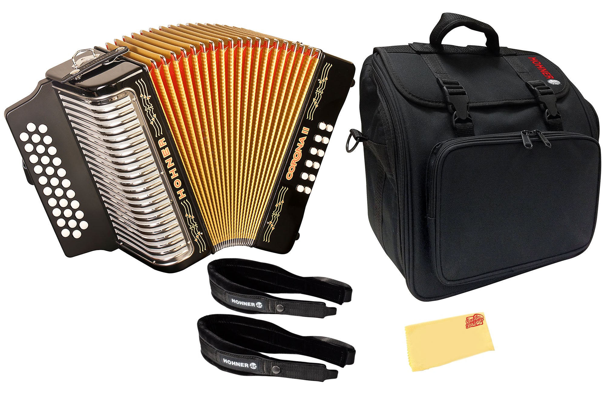 Hohner Corona II F/Bb/Eb Accordion - Black w/ Gig Bag