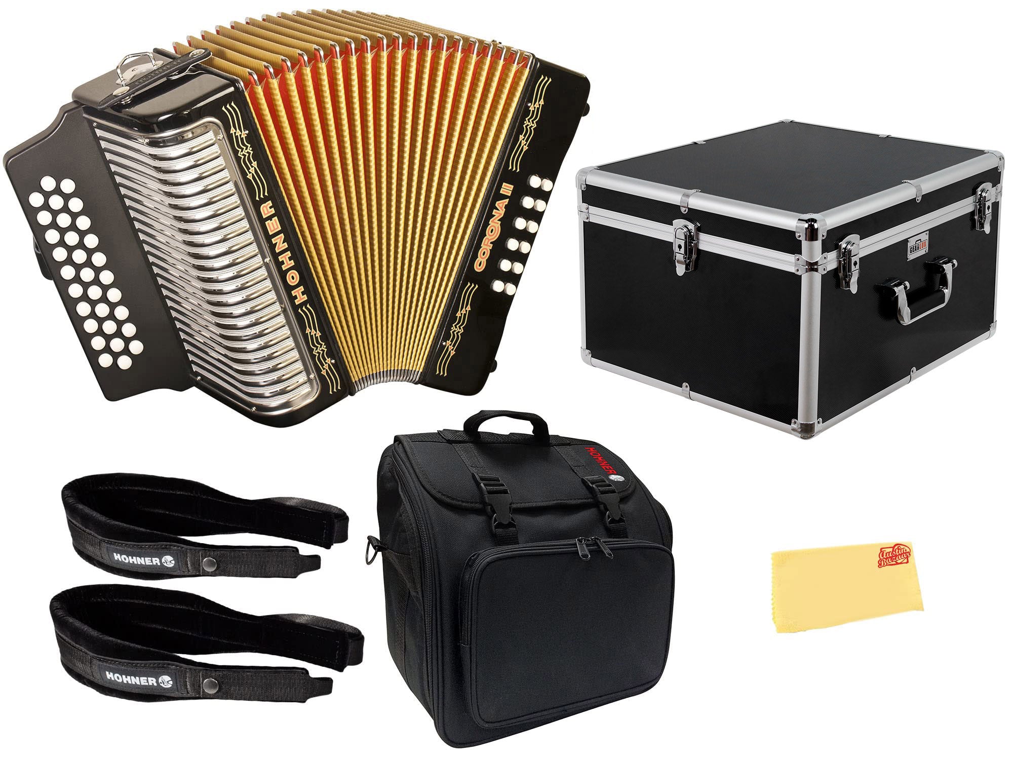 Hohner Corona II F/Bb/Eb Accordion - Black w/ Hard Case