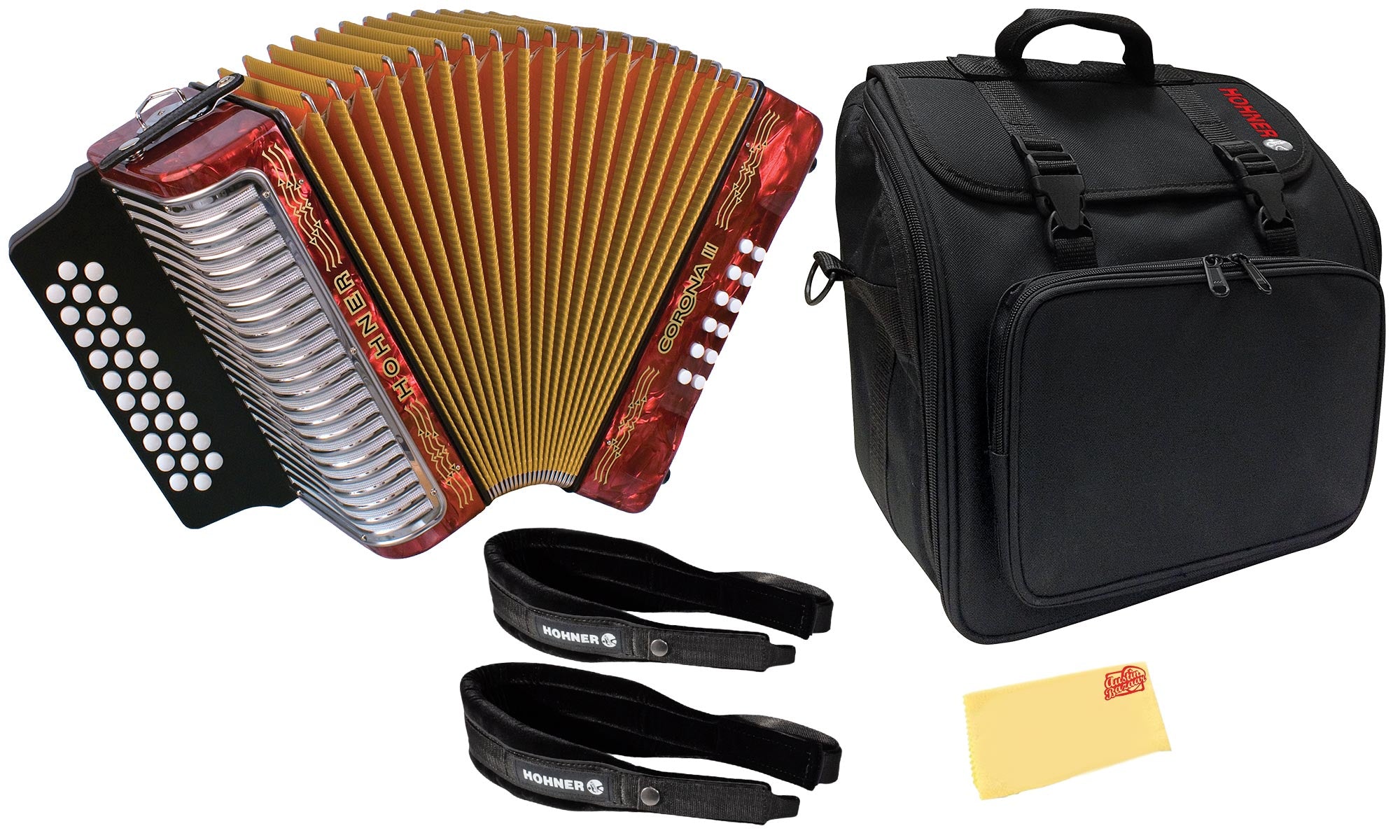 Hohner Corona II F/Bb/Eb Accordion - Pearl Red w/ Gig Bag