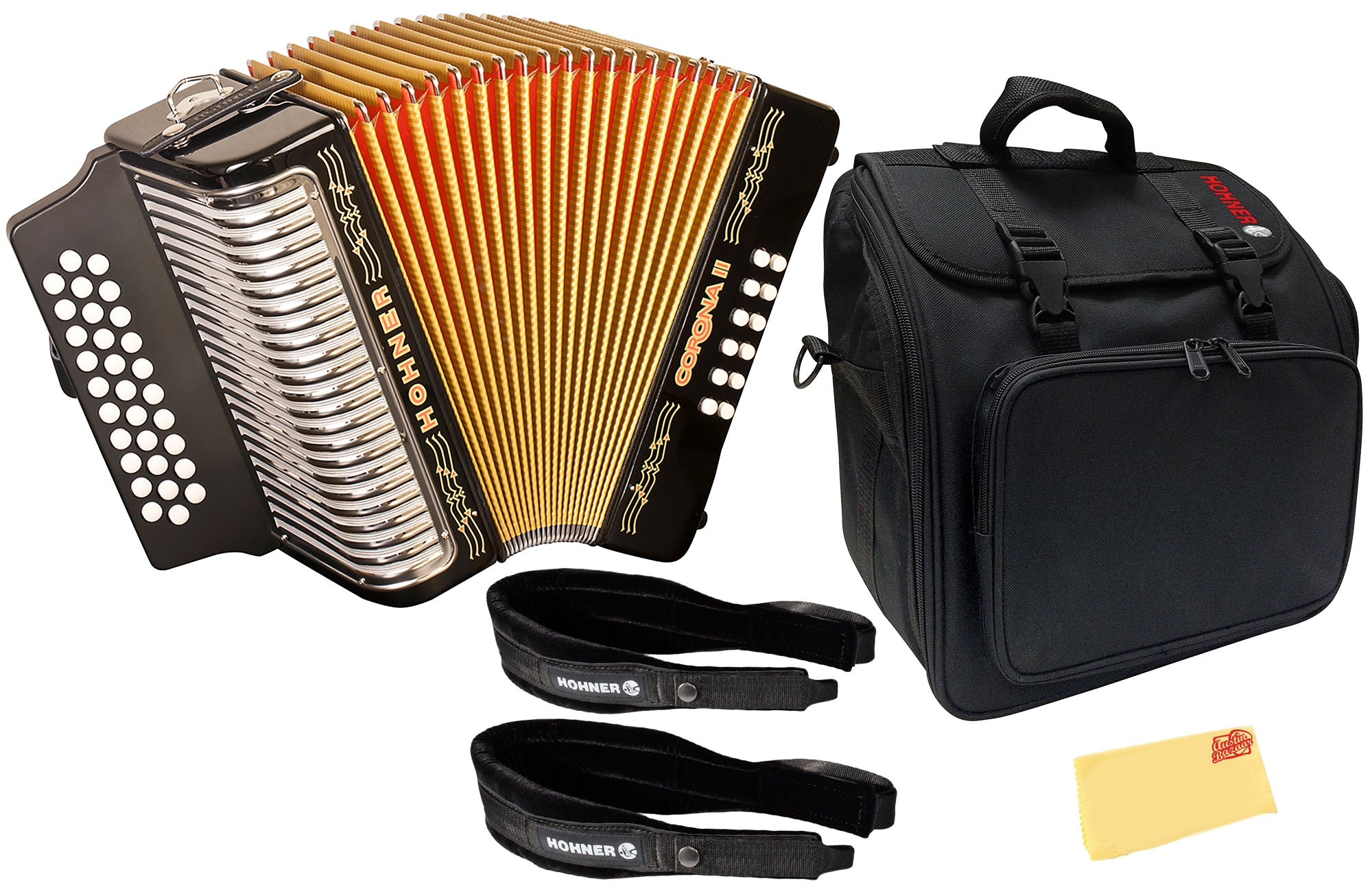 Hohner Corona II G/C/F Accordion - Black w/ Gig Bag