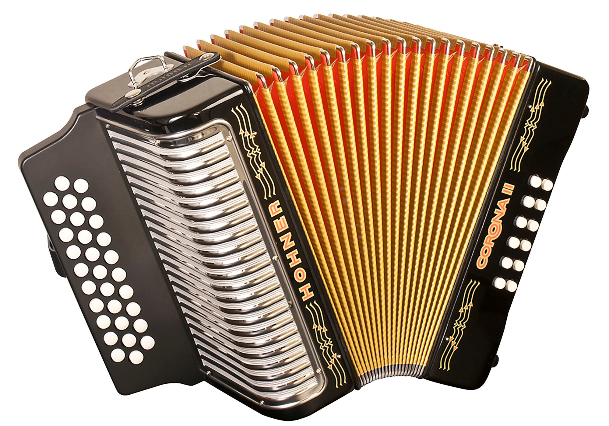 Hohner Corona II G/C/F Accordion - Black w/ Gig Bag