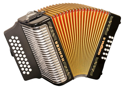 Hohner Corona II G/C/F Accordion - Black w/ Gig Bag