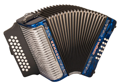 Hohner Corona II G/C/F Accordion - Pearl Dark Blue w/ Gig Bag