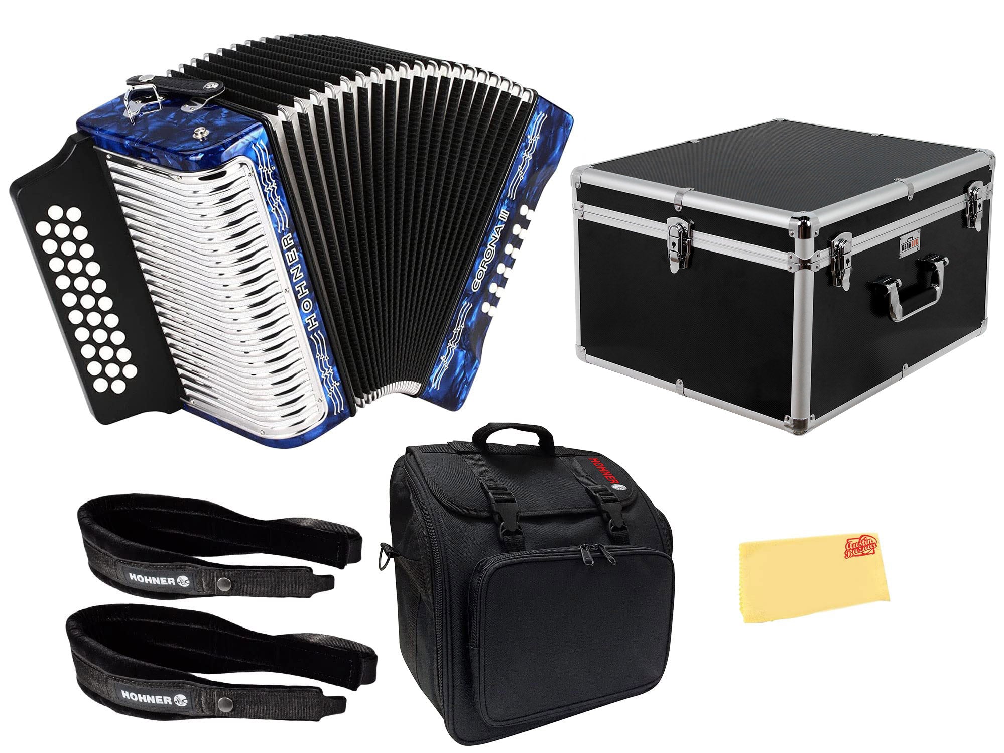 Hohner Corona II G/C/F Accordion - Pearl Dark Blue w/ Hard Case