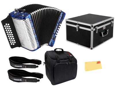 Hohner Corona II G/C/F Accordion - Pearl Dark Blue w/ Hard Case