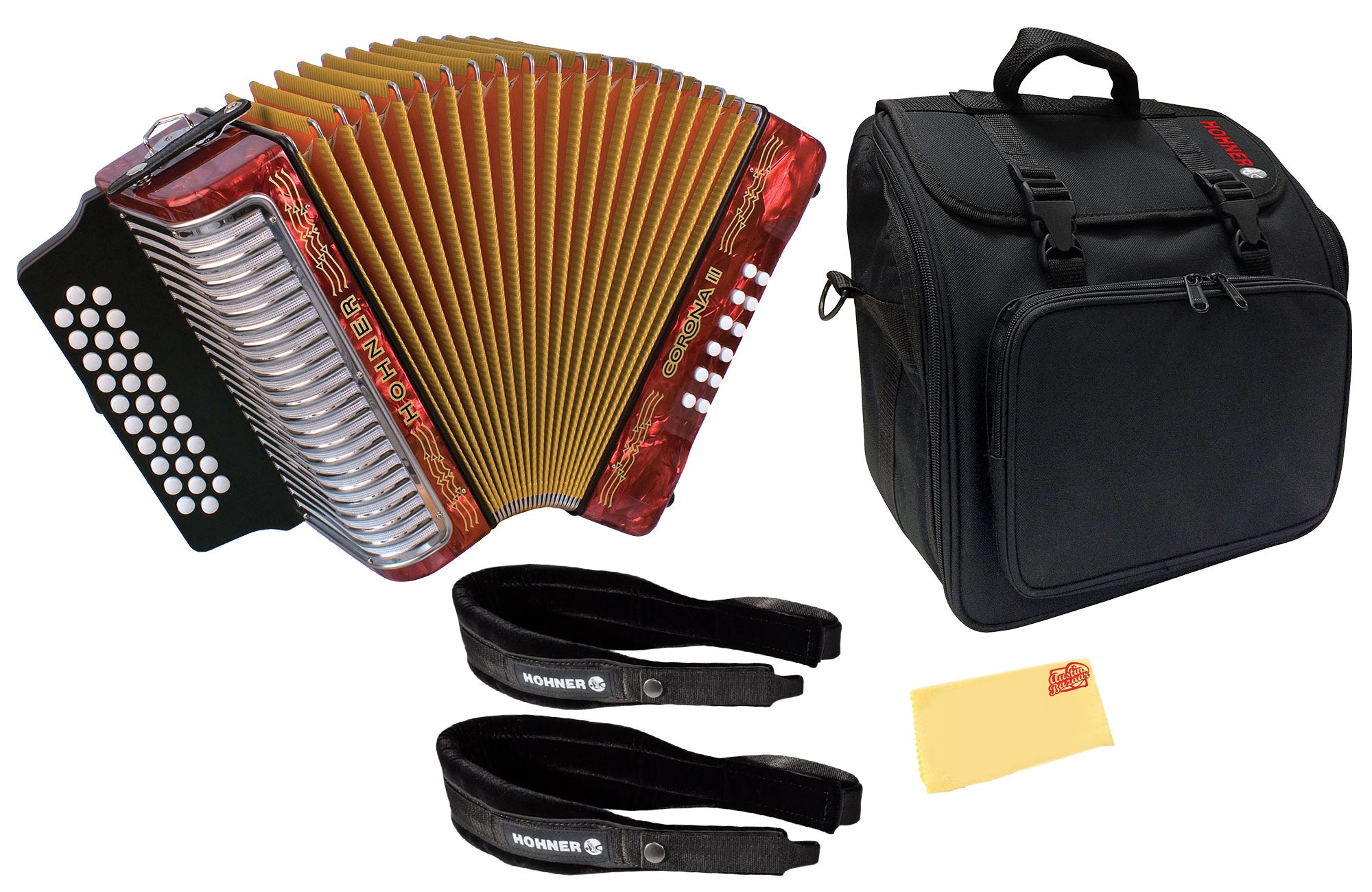 Hohner Corona II G/C/F Accordion - Pearl Red w/ Gig Bag
