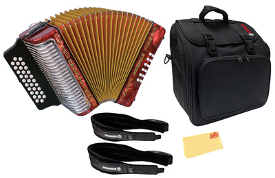 Hohner Corona II G/C/F Accordion - Pearl Red w/ Gig Bag
