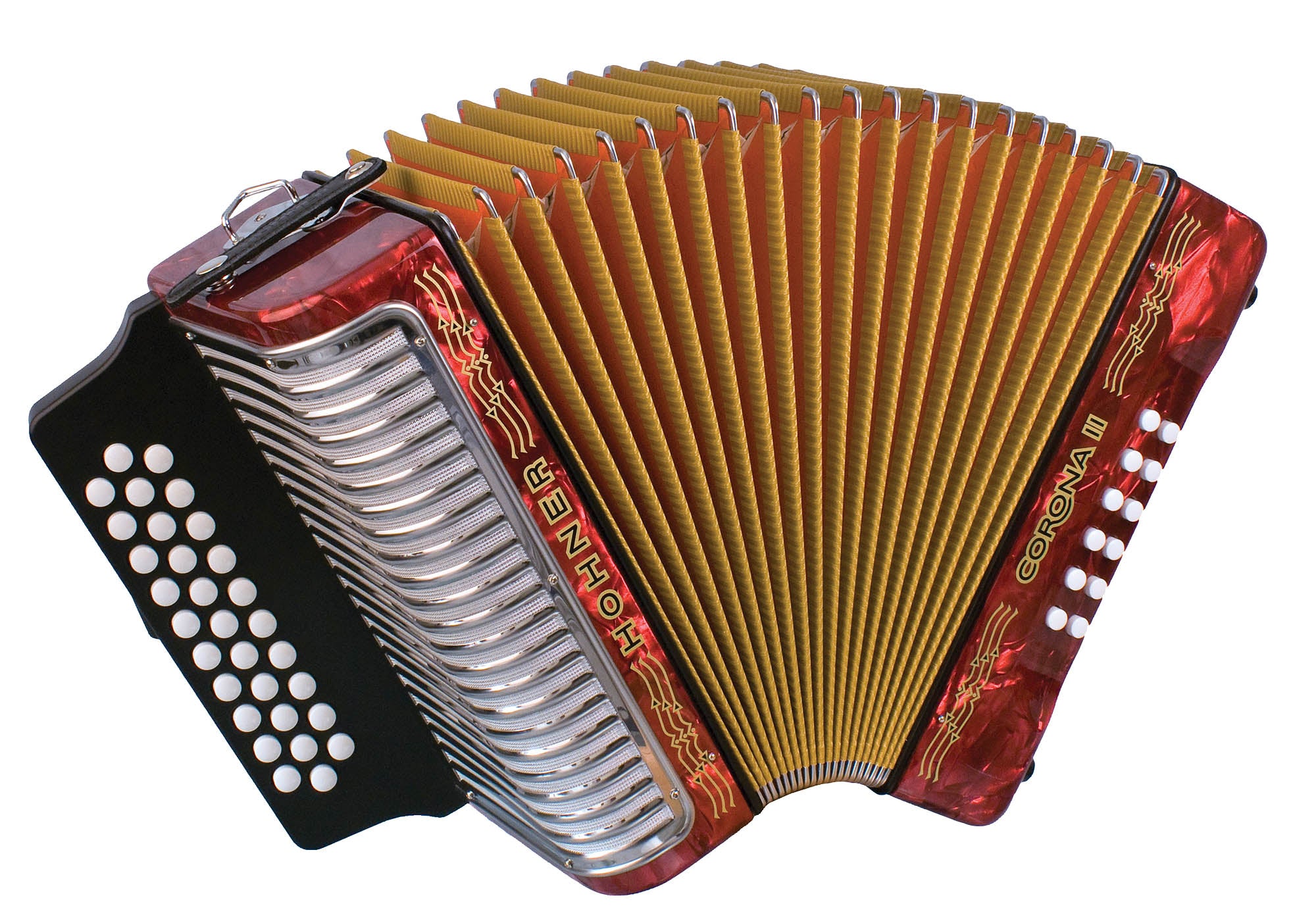 Hohner Corona II G/C/F Accordion - Pearl Red w/ Gig Bag