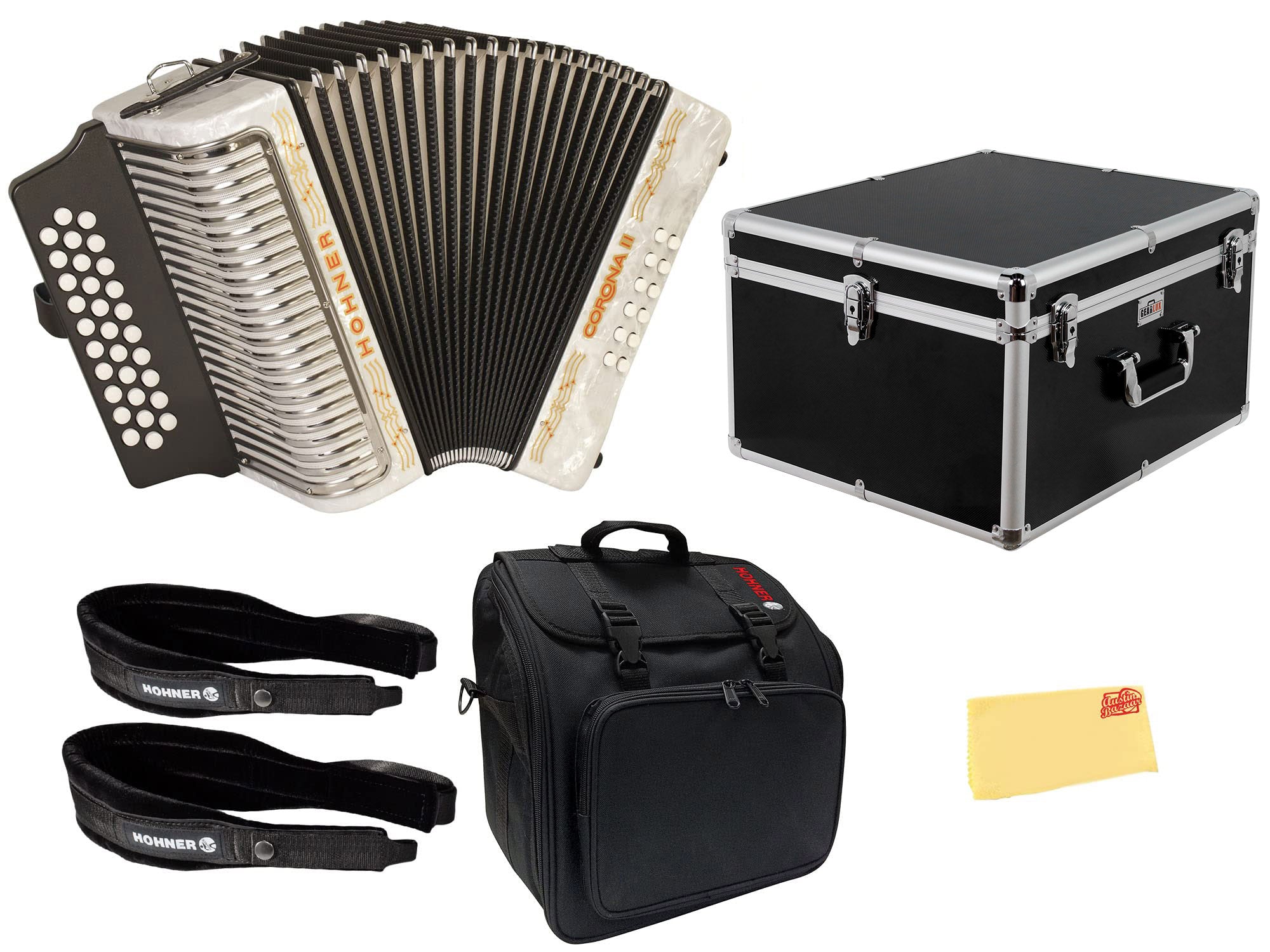 Hohner Corona II G/C/F Accordion - Pearl White w/ Hard Case