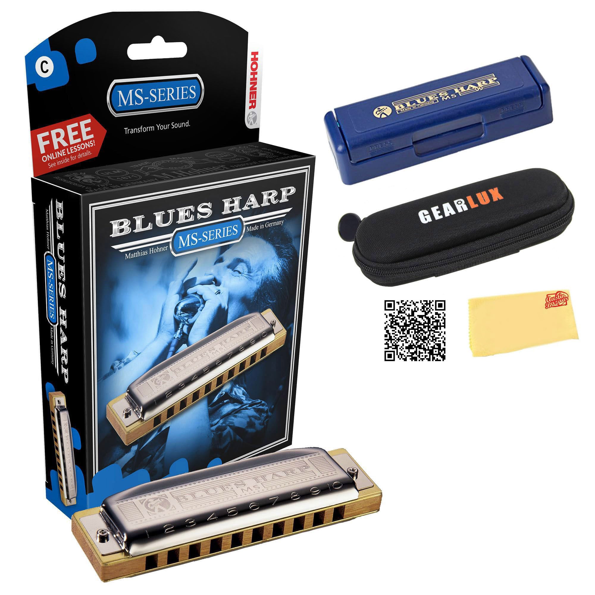 Hohner 532 Blues Harp MS Harmonica - Key of A w/ Beginner Manual