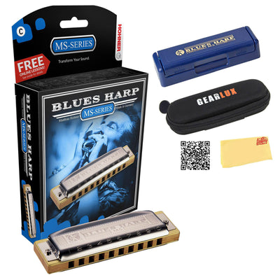 Hohner 532 Blues Harp MS Harmonica - Key of A w/ Beginner Manual
