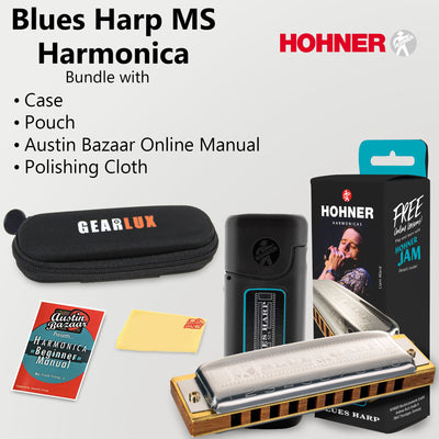 Hohner 532 Blues Harp MS Harmonica - Key of C w/ Beginner Manual