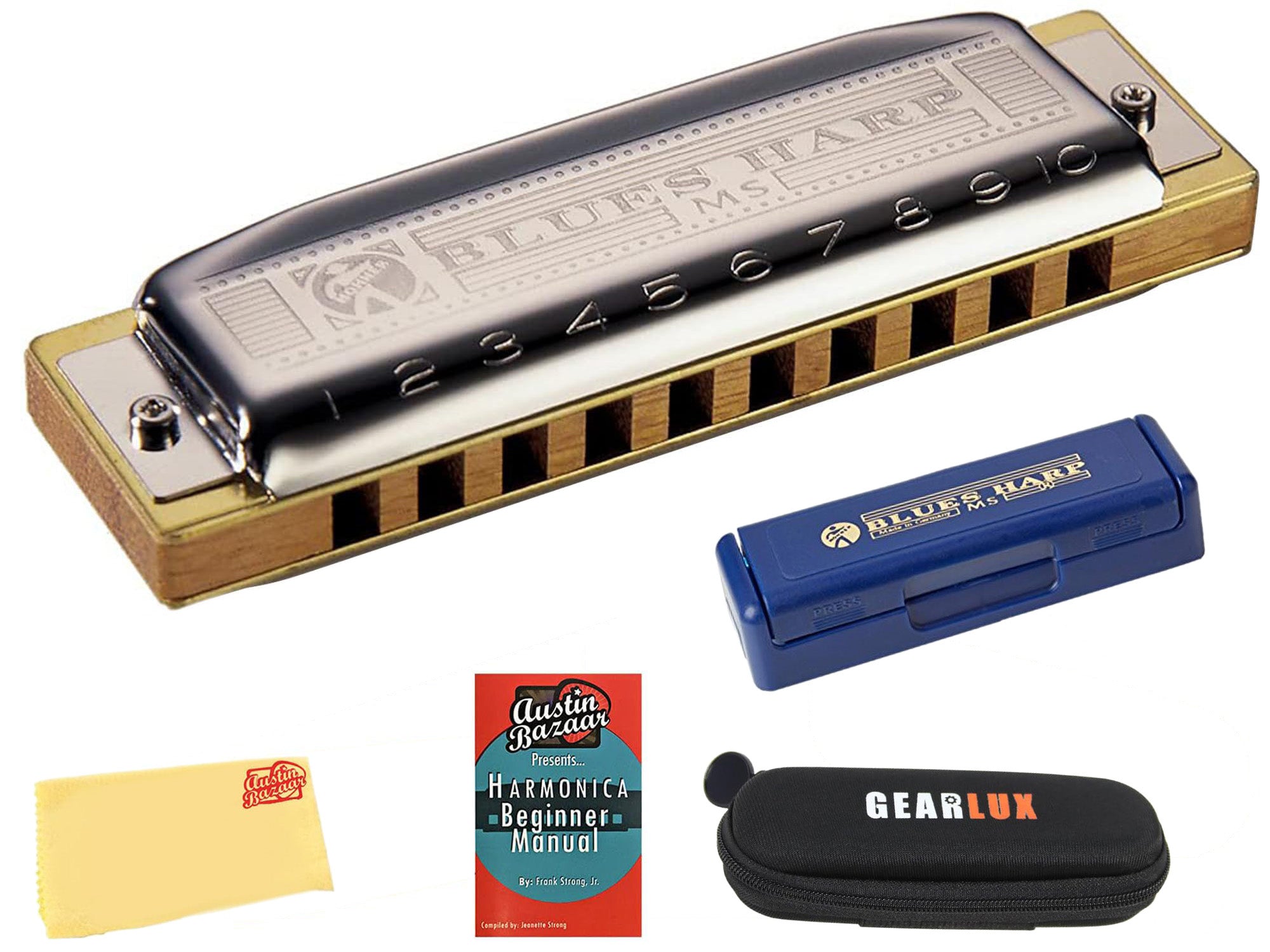Hohner 532 Blues Harp MS Harmonica - Key of F w/ Instructional Manual