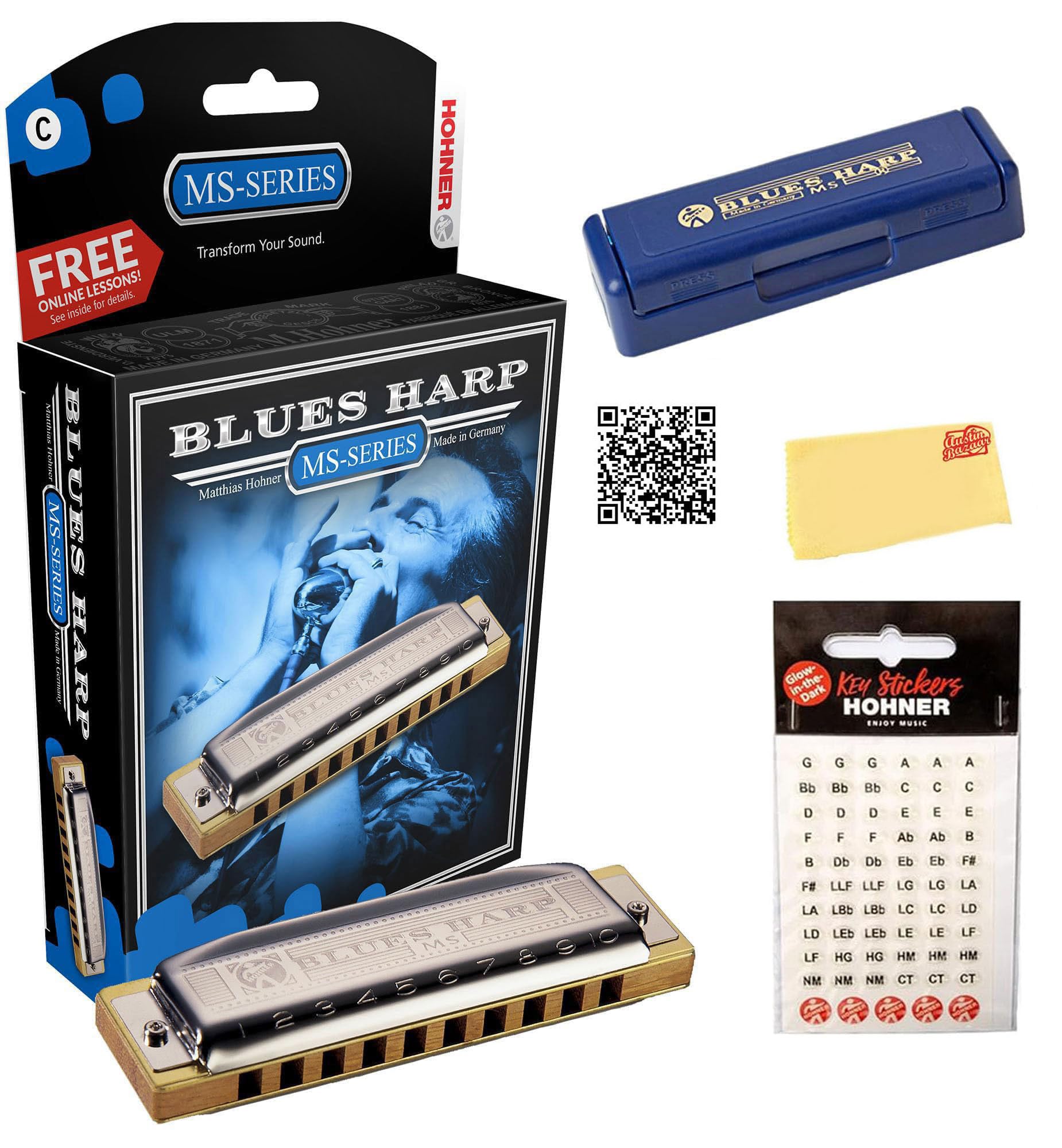 Hohner 532 Blues Harp MS Harmonica - Key of F w/ Key Stickers