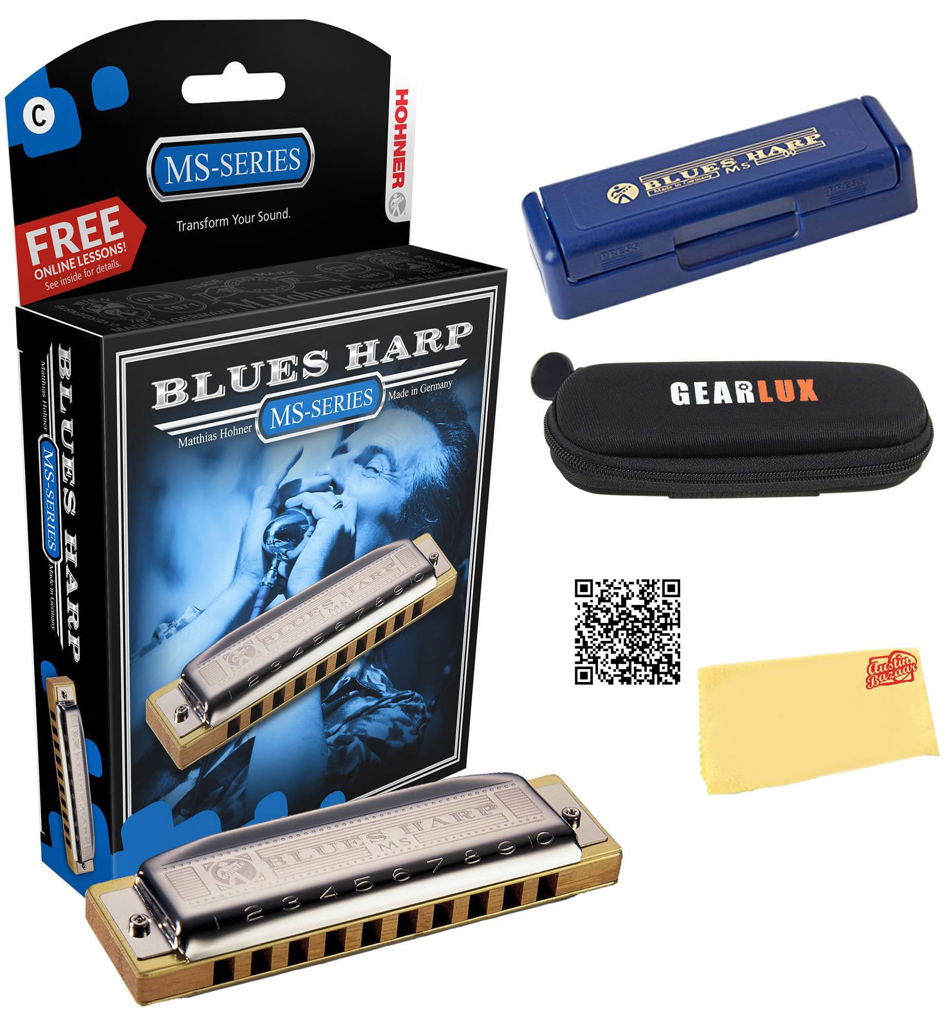 Hohner 532 Blues Harp MS Harmonica - Key of G w/ Beginner Manual