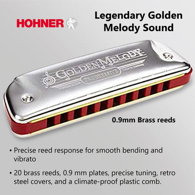 Hohner 544 Golden Melody Harmonica - Key of C w/ Instructional Manual