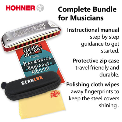 Hohner 544 Golden Melody Harmonica - Key of C w/ Instructional Manual