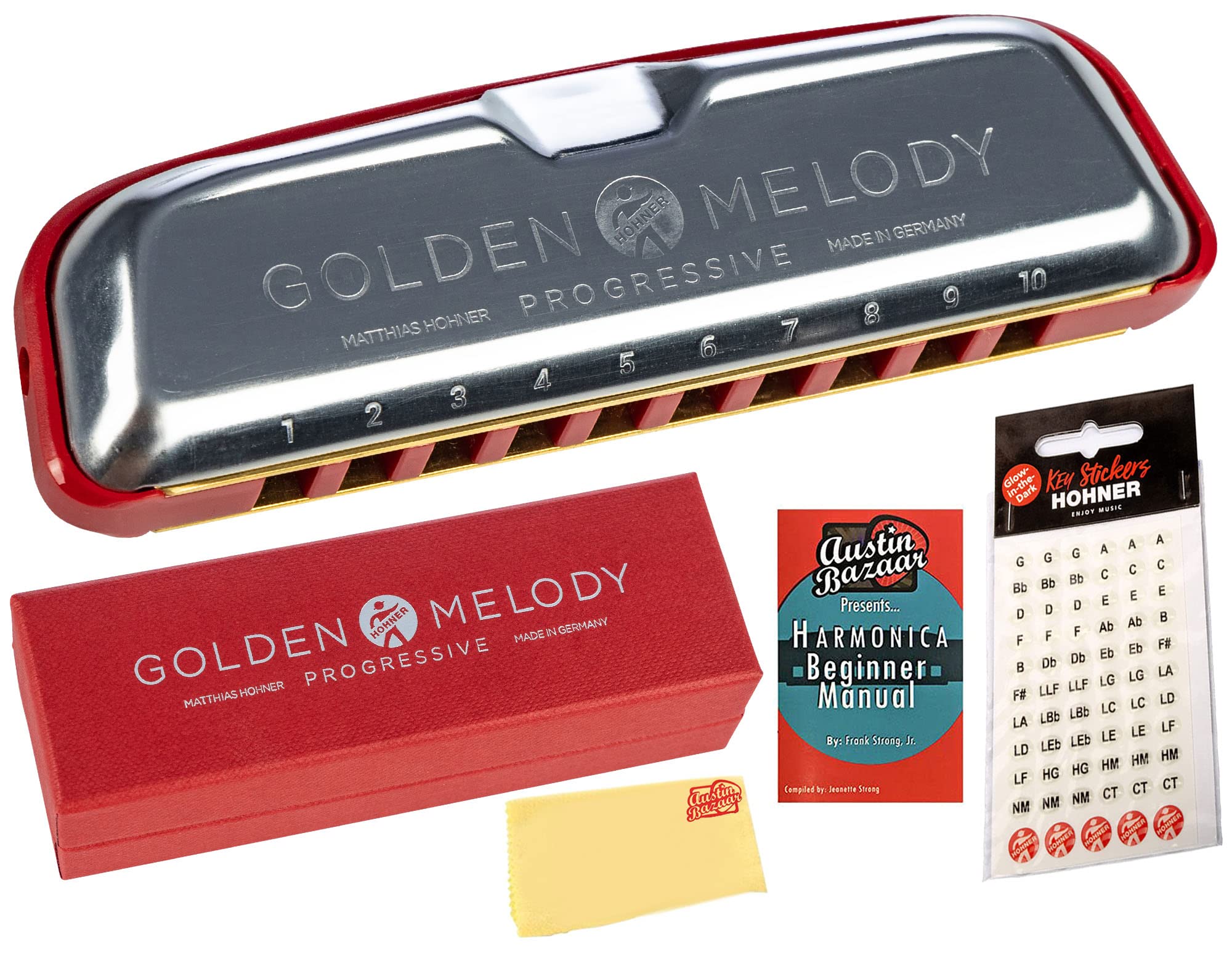 Hohner 544 Golden Melody Harmonica - Key of D w/ Key Stickers