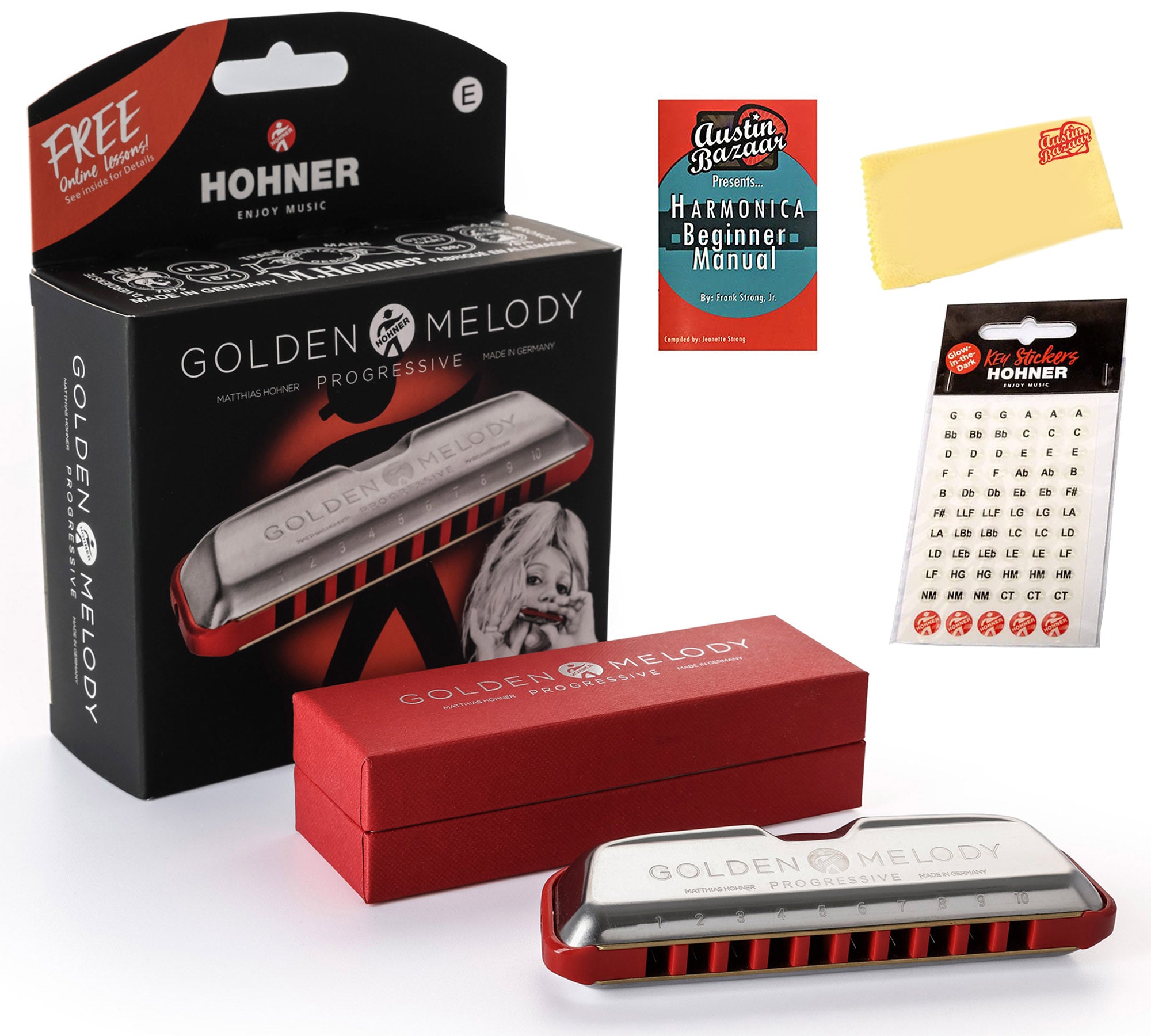 Hohner 544 Golden Melody Harmonica - Key of E w/ Key Stickers