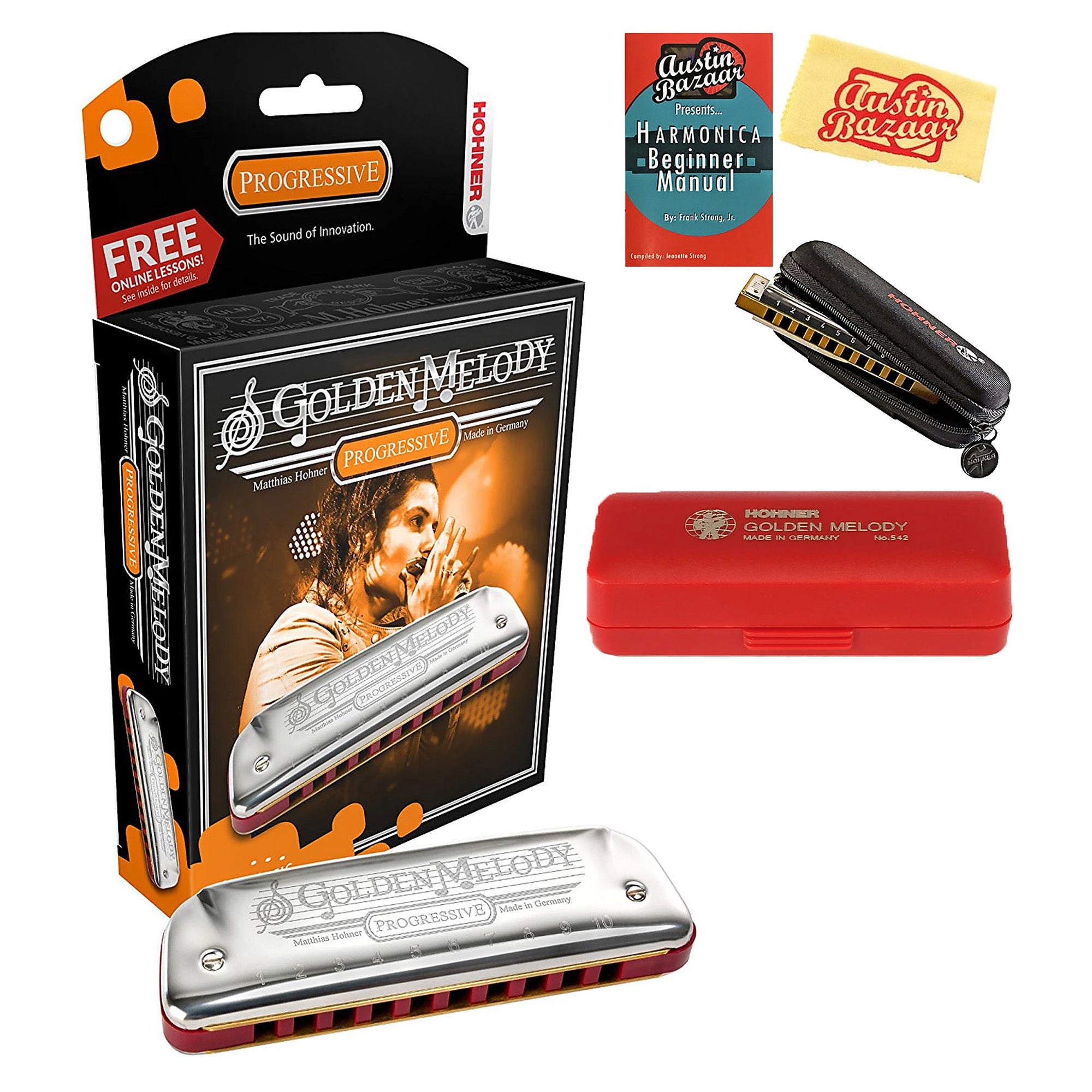 Hohner 544 Golden Melody Harmonica - Key of G w/ Instructional Manual