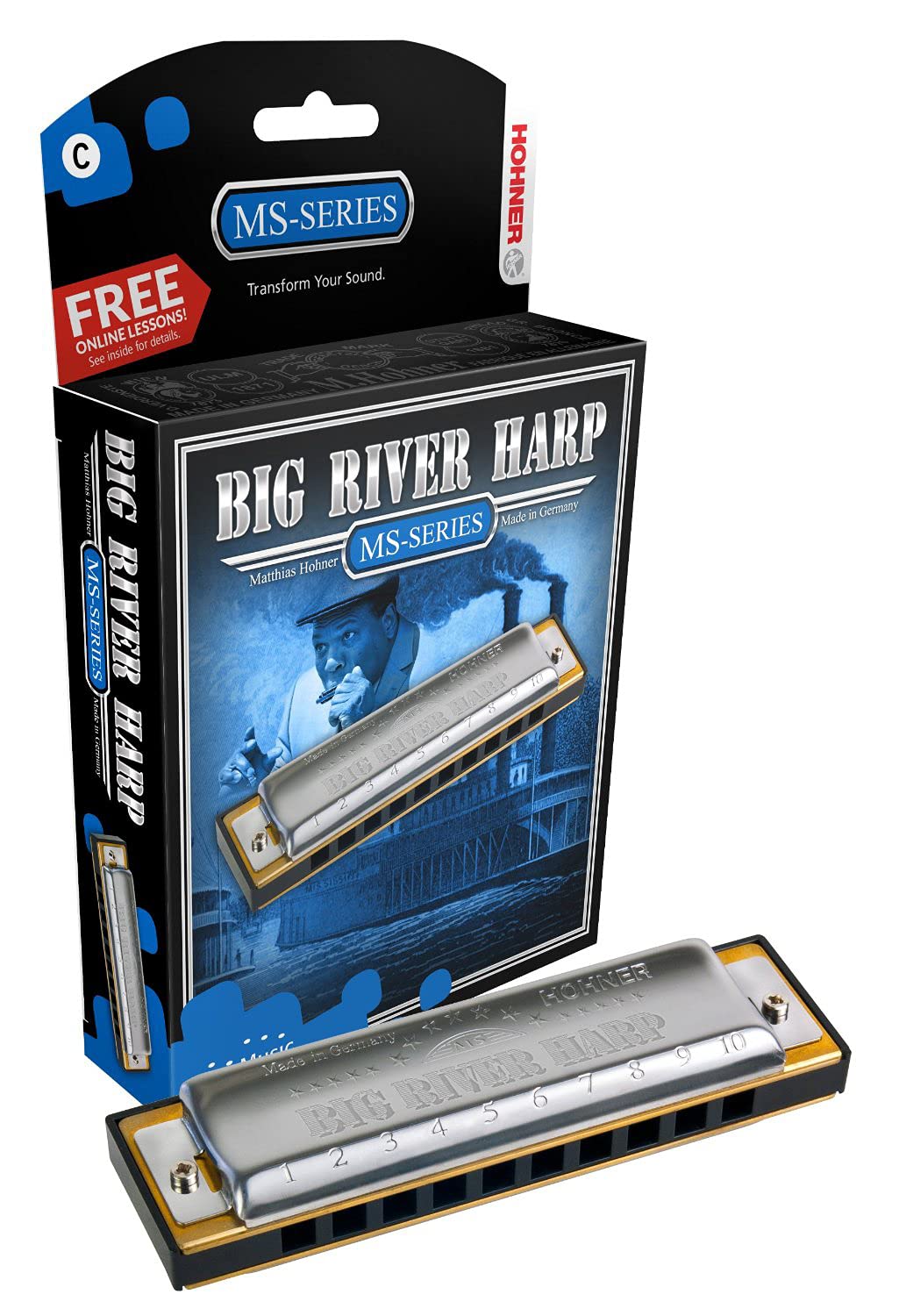 Hohner Big River Harmonica - Key of A w/ Instructional Manual