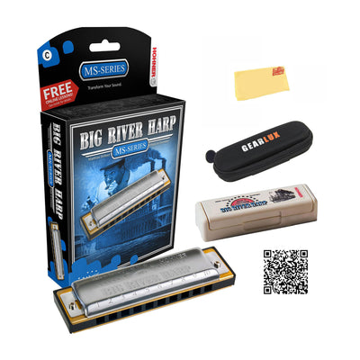 Hohner Big River Harp MS Harmonica - Key of G w/ Instructional Manual
